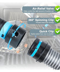 Heavy Duty 5 Adapter Woodworking Dust Collection Hose Kit With 10 Feet Flex Vacuum Hose, featuring air-relief valve and rotating joint.