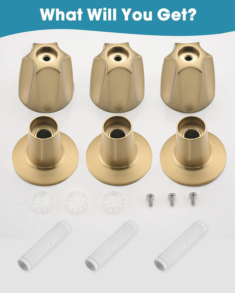 Metal 3 Piece Shower Knob Set With Handle Flange Replacement For Verve Tub And Shower Faucets Hot And Cold Remodel Kit Brushed Gold
