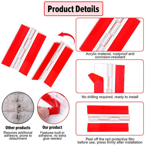 Product details of Clear Self-Adhesive Plastic Hinge Set, 4 Pieces, 65x40 mm Transparent Folding Hinges With 275 Degree Turn