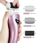 Cordless Rechargeable Electric Foot File And Callus Remover For Stubborn Dead Skin Care With Efficient Power Pedicure Tool, featuring interchangeable rollers.