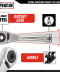 Dual Drive 1/4-Inch Ratchet And 1/4-Inch Bit Holder, 72-Tooth Micro Ratchet, steel construction and ratchet gear details