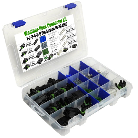 Pro Quality 373 Piece Weather Pack Series Wiring Kit With 10 To 20 Gauge Terminals Male And Female Quick Disconnect Splice For 20 Amp Systems Heavy Duty Sealer Connectors Includes Removal Tool open organizer case
