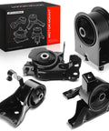 Professional Grade Engine Motor Mount And Transmission Mount Kit Set Of 4 for Mazda Protege, black rubber and metal mounts.