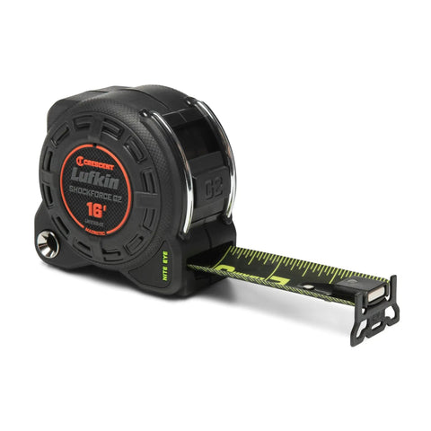 Shockforce G2 16 Foot Magnetic Tape Measure With Nite Eye Night Vision, matte black, green markings, extended blade view