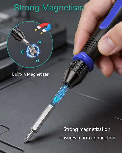 Premium 30 Piece Mini Precision Screwdriver Set With Magnetic Bits For Phone And Laptop Repair Torx Phillips Flat Drivers Plus Household Electronics Tools That Make Fixing Stuff A Total Breeze, magnetized bit close-up