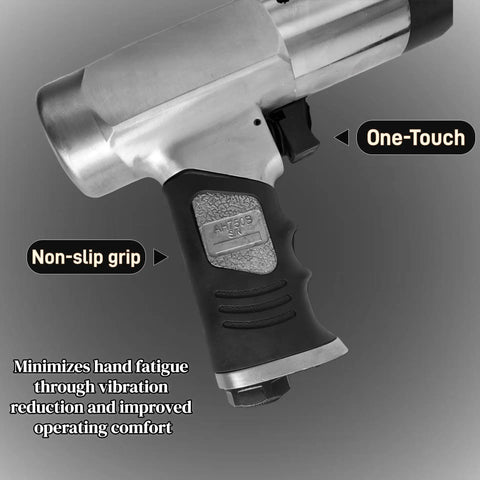 Close-up of Beast Mode Heavy Duty Air Hammer Kit with non-slip grip and one-touch operation, ideal for auto body repair.