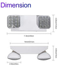 Emergency Lighting Kit With Battery Backup, Commercial Grade LED Emergency Light Fixtures dimensions, dual adjustable heads shown.
