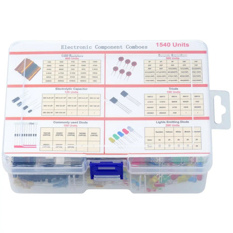 1540 Piece Electronics Component Assortment Kit With LED Diodes Transistors Resistors Capacitors And 40 Pin Male To Male Jumper Wires For DIY Projects And Maker Enthusiasts in plastic storage case