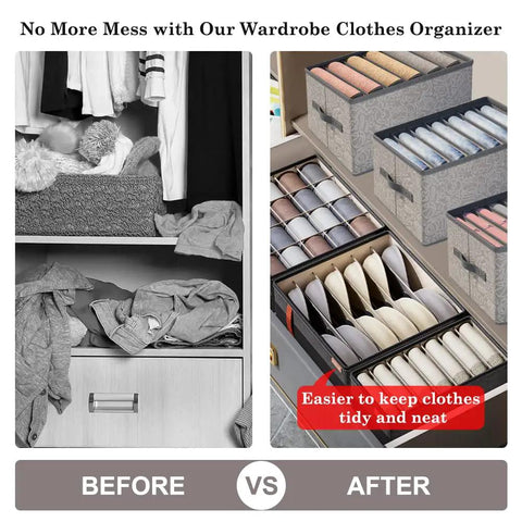 6 Piece Wardrobe Clothes Organizer Set With Support Board For Folded Clothes Washable Dresser Organizer Before After