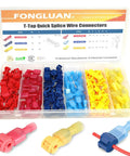 120 Piece T Tap Quick Splice Wire Connectors All In One Set For 24 To 10 Gauge Electrical Crimp Terminals And Quick Disconnects Tin Copper Assortment For Automotive Marine And Home Wiring Must Have in plastic storage case with colored connectors.