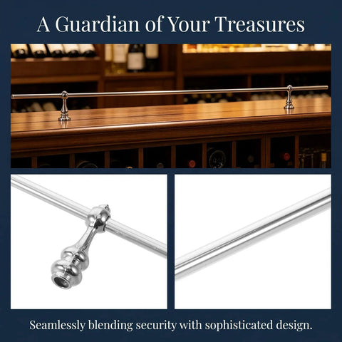 Mini Gallery Rail Set with 5mm silver finish guard rails and glass shelf spindles for wine cabinets and display furniture.