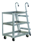 Top Shelf Aluminum Stock Picker Cart With Built In Steel Step Ladder 1000 Lb Max Payload Rating double shelf cart with wheels