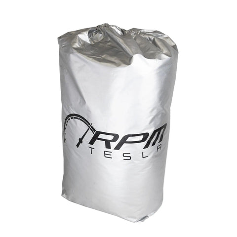 Badass Heavy Duty Weatherproof Car Cover For Tesla Model X in silver, packaged with logo, ready for use.
