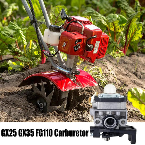 Beefed-Up GX25 GX35 Carburetor Kit for Honda FG100 FG110 HHT25S HHT35S 4 Cycle Gas Trimmer shown installed on tiller engine