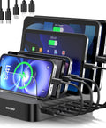 6 Port USB Charging Station Organizer For Multiple Devices With 6 Cables All In One Fast Charging Dock For iPhone iPad Android