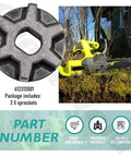 Two Pack 612313001 Chainsaw Sprockets For P548 Models Replacement Parts Built Tough With Metal Construction Fits Select Chainsaws Easy Install Long Lasting Gear To Keep Your Cutters Spinning. Metal 612313001 sprocket shown with P548 chainsaw, 2-pack replacement part