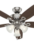 52 Inch Indoor Ceiling Fan With LED Lights And Pull Chain, Room Ready For Bedroom Or Living Room, Five Blades, Brushed Nickel Finish