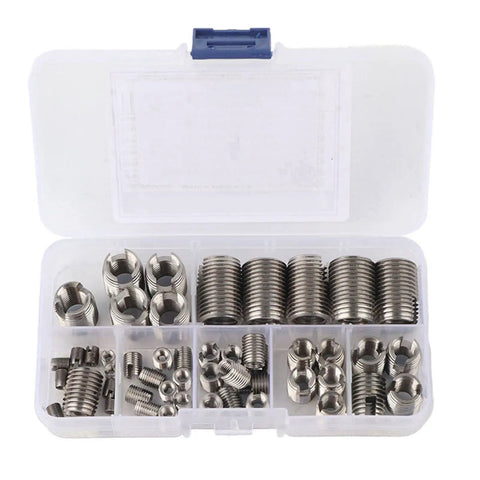 Self Tapping Wire Thread Inserts 50 Piece Repair Kit For Reinforcing Screws Made Of Stainless Steel DIY Friendly Easy One Tool Install Heavy Duty Screw Thread Repair Vibration Resistant And Long Lasting in plastic case