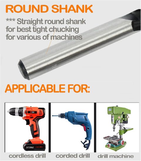 Round shank of Heavy Duty 7/16 Inch Wood Brad Point Drill Bit Set, compatible with cordless and corded drills.