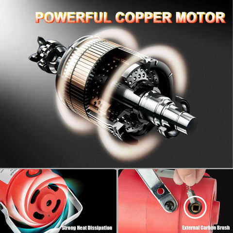 Internal view of powerful copper motor for Flex Shaft Grinder Rotary Tool Kit 560W With 500-23000 RPM, showcasing heat dissipation.
