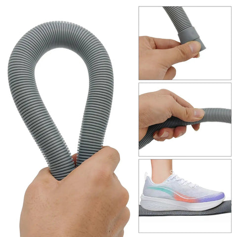 No Sweat 10 Foot Washing Machine Drain Hose Extension Kit With Universal Couplers, flexible PVC tubing, shown in hand.