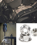Hardworking M10 X 1.5mm Serrated Hex Flange Lock Nuts In 304 Stainless Steel with motorcycle engine and machining setup