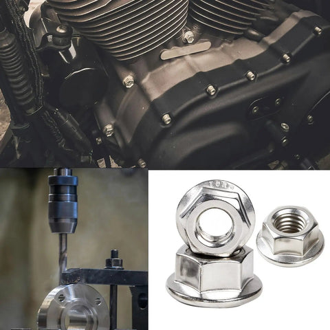 Hardworking M10 X 1.5mm Serrated Hex Flange Lock Nuts In 304 Stainless Steel with motorcycle engine and machining setup