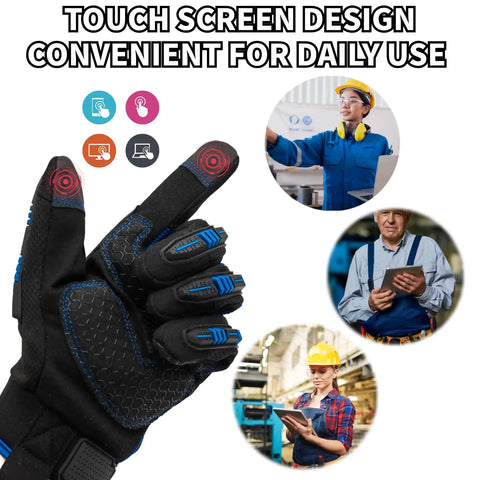 Anti-Vibration Work Gloves For Men With Cut-Resistant Safety Impact, Heavy Duty TPR Back Of Hand Protection, Blue and Black