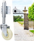 Built Tough Four Inch Spring Loaded Gate Wheel With Shock Absorbing Nylon Rollers And Six Hole Steel Bracket Handles 110 Lbs on a gate.