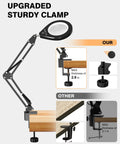Hands Free Desk Magnifier With Light 10X And 5X Real Glass Anti Glare Lens showing clamp installation on desk