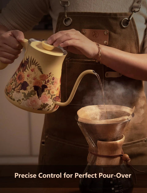 Floral Design Gooseneck Electric Kettle With 0.8L Capacity Precise One Degree Fahrenheit Temperature Control used for pour-over coffee