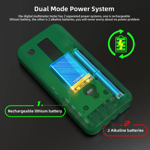 Digital Multimeter With Infrared Thermometer And Rechargeable Battery, 9999 Counts Voltmeter dual power system illustration