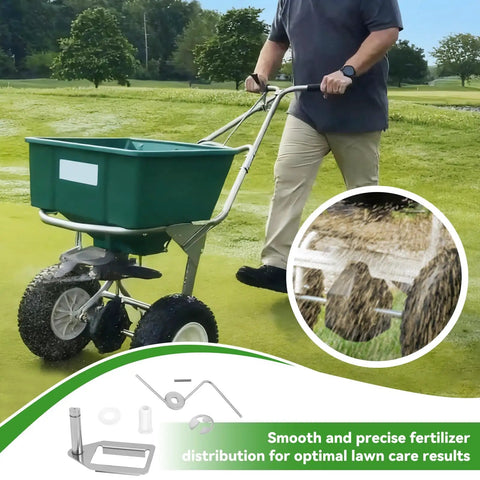 Fertilizer Spreader Agitator Kit For Lesco 80/50lb Push Spreaders DIY Ready Complete Repair Kit in use on a green lawn