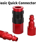 Image of red industrial universal quick coupler IM plug kit with basic quick connectors.