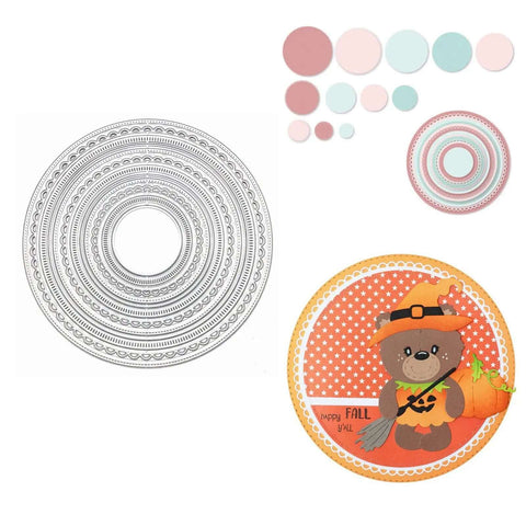 12pc Nesting Round Frame Die Cut Set for Cards and Scrapbooking with lace circle and craft stencil designs