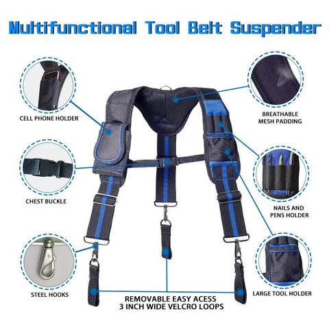 Tool Belt Suspenders With Magnet Pocket And Movable Phone Holder Heavy Duty 1680D Polyester Work Gear Pencil Holder Y Style Design