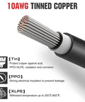 Beefy Solar Extension Cable 10 Ft 10 AWG 30 Amp DC IP67 Waterproof with tinned copper core detail and insulation properties