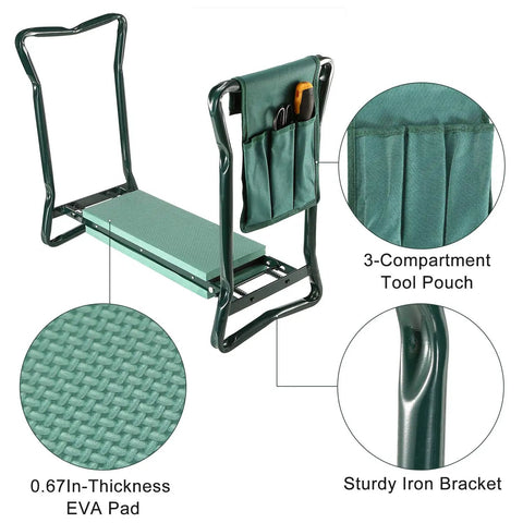 Foldable Garden Kneeler Seat With Tool Bag Dual Function Kneeling Pad And Gardening Stool Workhorse For Seniors Outdoor Use Built Tough From Heavy Duty Iron With Non Slip Feet And Easy Fold Mechanism for comfort and convenience.