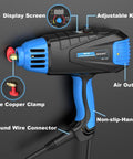 Side view of Portable Arc Welding Gun 110V 90A Stick Welder with IGBT Inverter, showing display screen and adjustable knob.