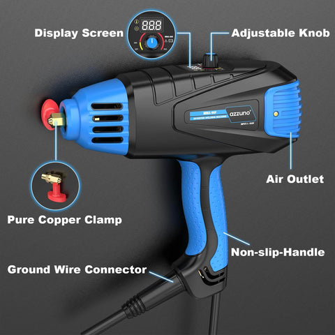Side view of Portable Arc Welding Gun 110V 90A Stick Welder with IGBT Inverter, showing display screen and adjustable knob.