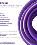 Top Shelf 3/8 X 50 Ft Air Hose Kink Resistant Hybrid Rubber with purple color and bend restrictors for compressors.