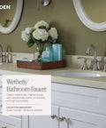 Spot Resist Brushed Nickel Widespread Two Handle Bathroom Faucet with valve, three hole deck mount in modern bathroom setup