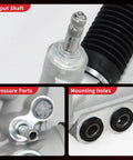 Close-up of input shaft, pressure ports, and mounting holes on Hydraulic Power Steering Rack And Pinion Assembly For Nissan Titan Armada