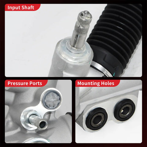Close-up of input shaft, pressure ports, and mounting holes on Hydraulic Power Steering Rack And Pinion Assembly For Nissan Titan Armada