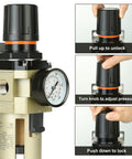 Half Inch Air Compressor Filter Regulator Combo With Brass Five Micron Filter Element, Water And Oil Trap, Pressure Gauge instructions