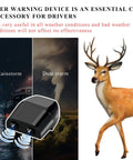 4 Pack Deer Warning Whistles With Waterproof Adhesive Tapes For Cars Trucks And SUVs That Help Keep Deer And Other Wildlife From Crossing Your Path And Prevent Collisions While Boosting Driving Safety Black shown with deer and weather conditions.