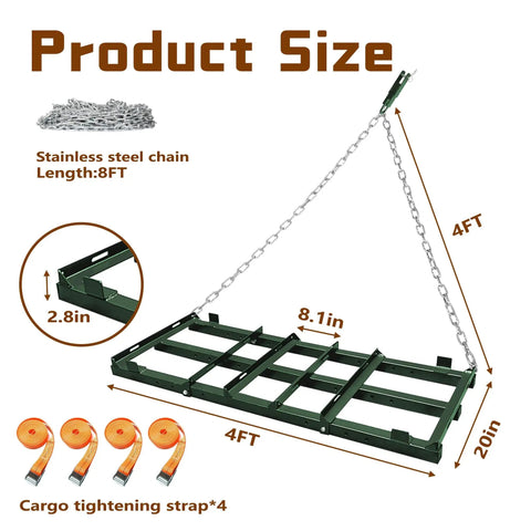 Heavy Duty Drag Harrow Driveway Grader For Gravel Tow Behind Lawn Rake with 4ft adjustable steel frame and chains