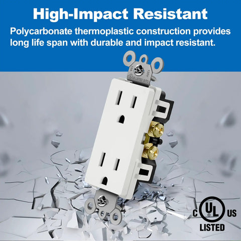 Decked Out Decor Wall Outlet Receptacle 15 Amp 125V 1875W Non Tamper Resistant for Residential and Commercial Use UL Listed White