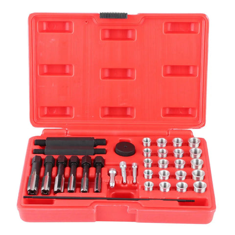 Pro Grade Glow Plug Thread Repair Kit 33 Piece Steel Set With M8x1 M10x1 M10x1.25 M12x1 M12x1.25 M14x1 taps in red case