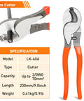 Wire cutter from Battery Cable Lug Crimp Tool Kit With Copper Lugs Wire Cutter And Heavy Duty Case Works With AWG Ten To One Zero Gauge